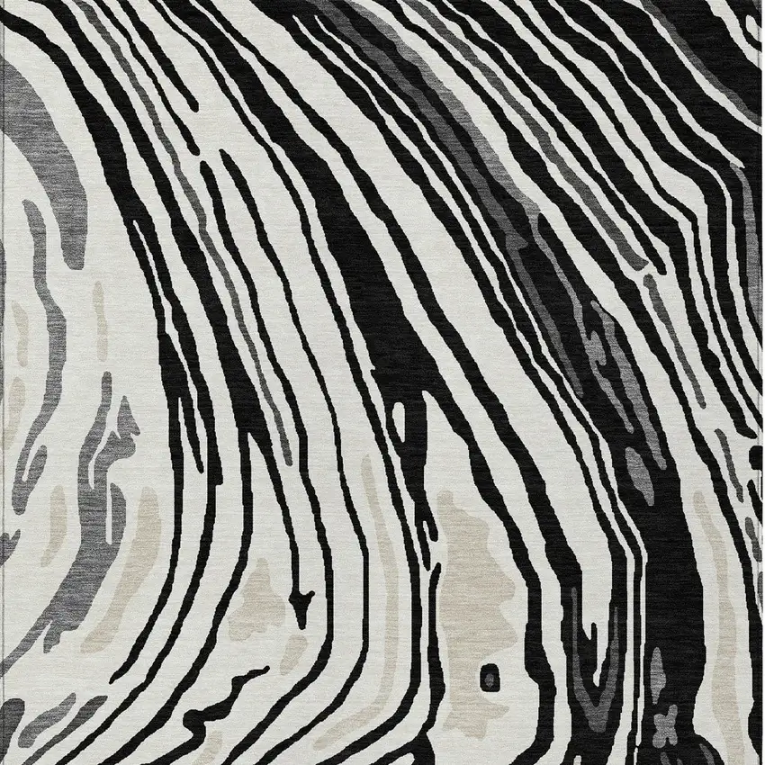 Black Gray And Ivory Abstract Washable Indoor Outdoor Area Rug Photo 7