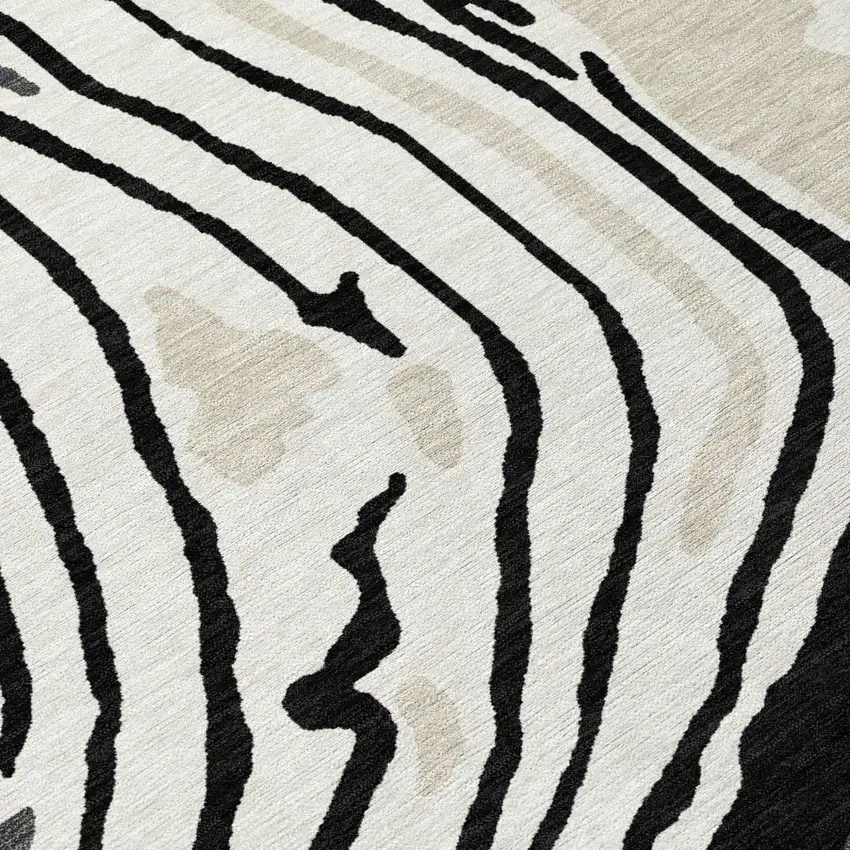 Black Gray And Ivory Abstract Washable Indoor Outdoor Area Rug Photo 5