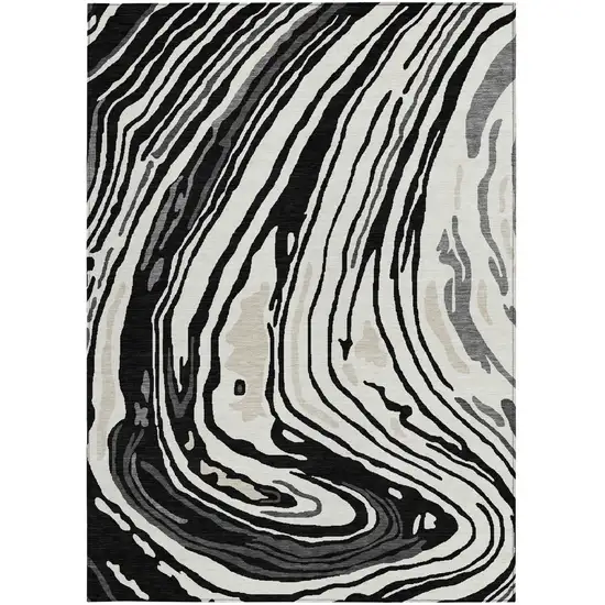 Black Gray And Ivory Abstract Washable Indoor Outdoor Area Rug Photo 7