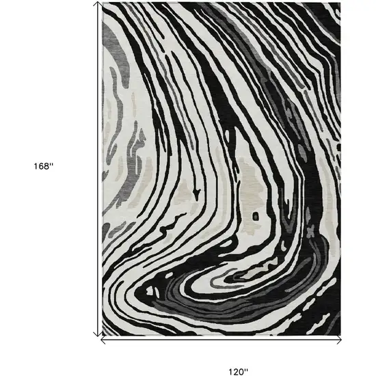 Black Gray And Ivory Abstract Washable Indoor Outdoor Area Rug Photo 8