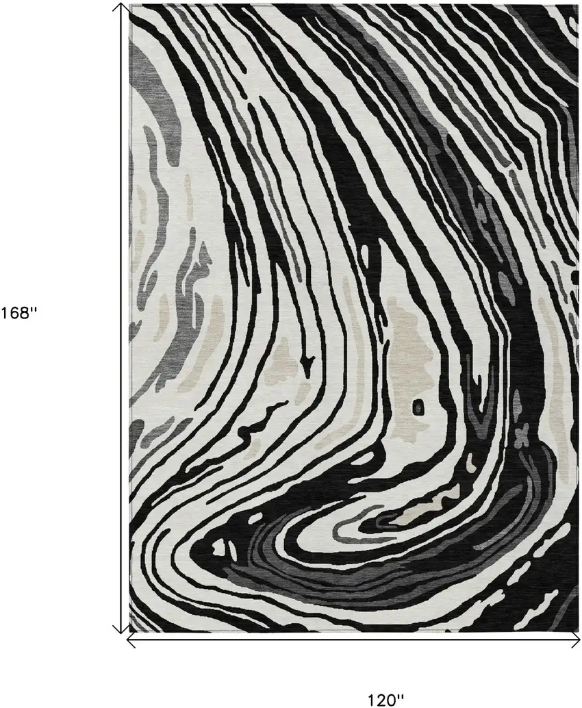 Black Gray And Ivory Abstract Washable Indoor Outdoor Area Rug Photo 8