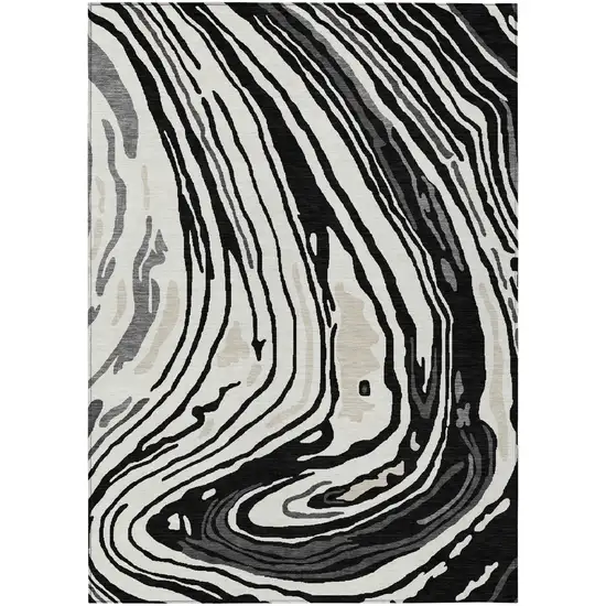 Black Gray And Ivory Abstract Washable Indoor Outdoor Area Rug Photo 2