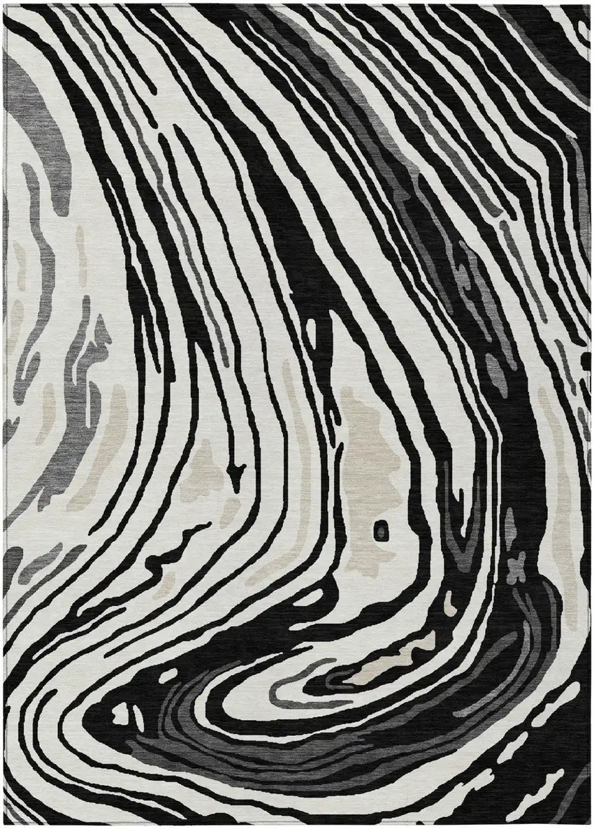 Black Gray And Ivory Abstract Washable Indoor Outdoor Area Rug Photo 2