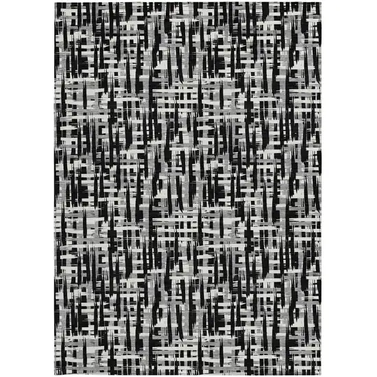 Black Gray And Ivory Abstract Washable Indoor Outdoor Area Rug Photo 7