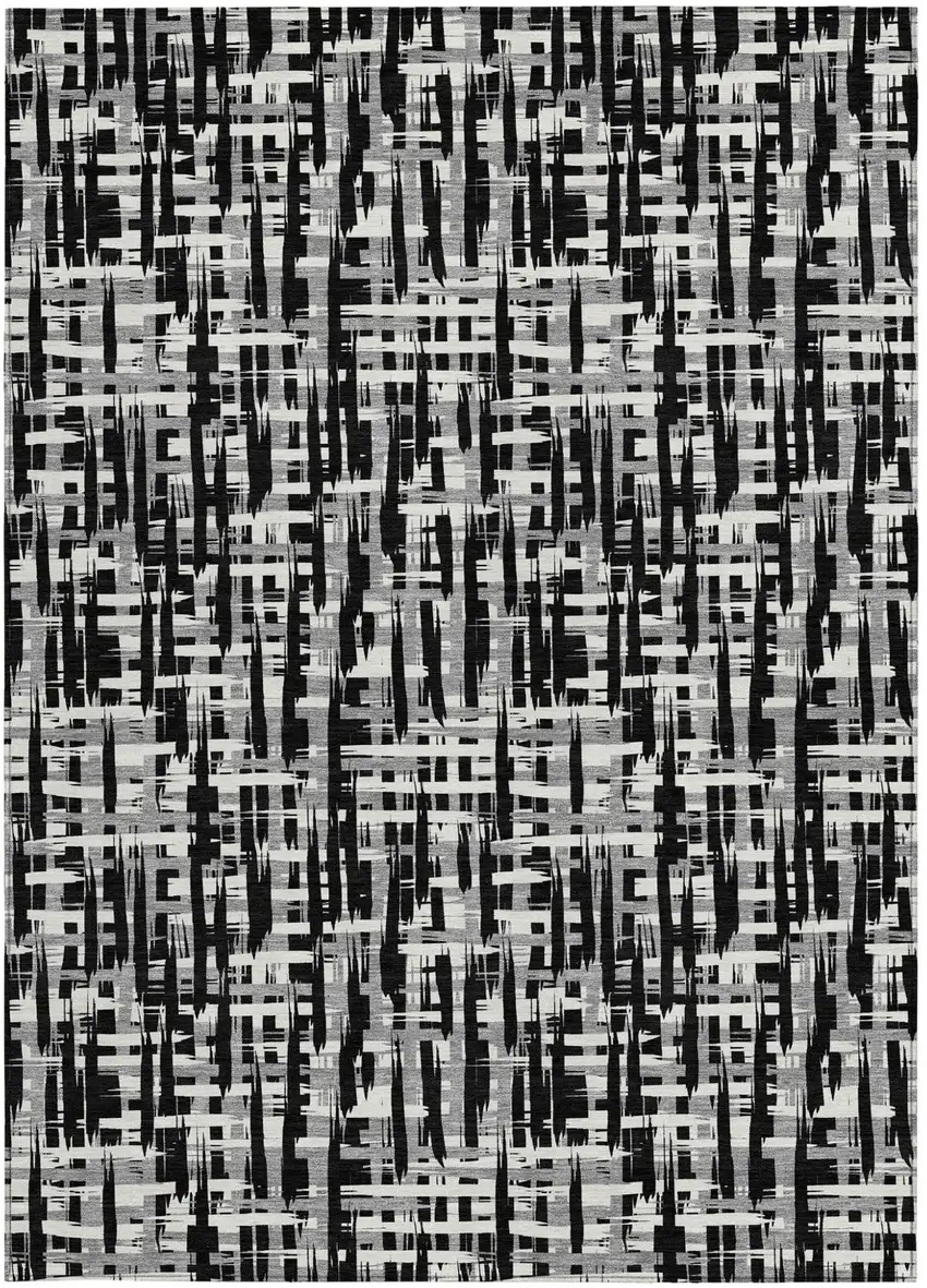 Black Gray And Ivory Abstract Washable Indoor Outdoor Area Rug Photo 7