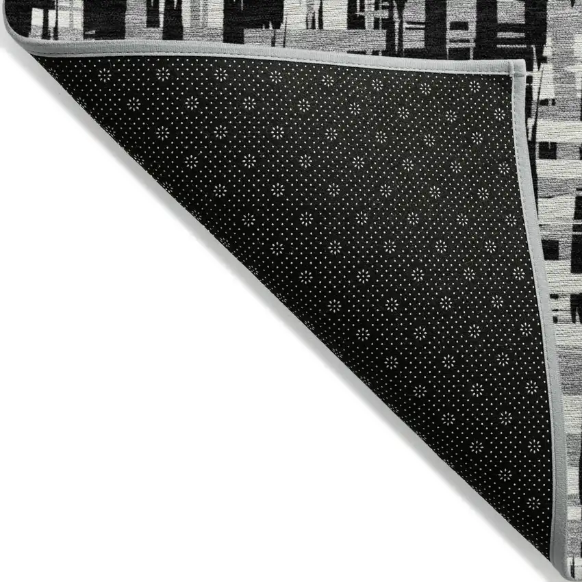 Black Gray And Ivory Abstract Washable Indoor Outdoor Area Rug Photo 4