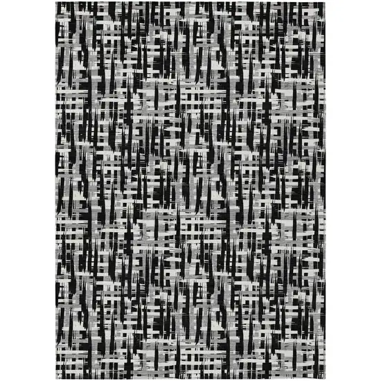 Black Gray And Ivory Abstract Washable Indoor Outdoor Area Rug Photo 2