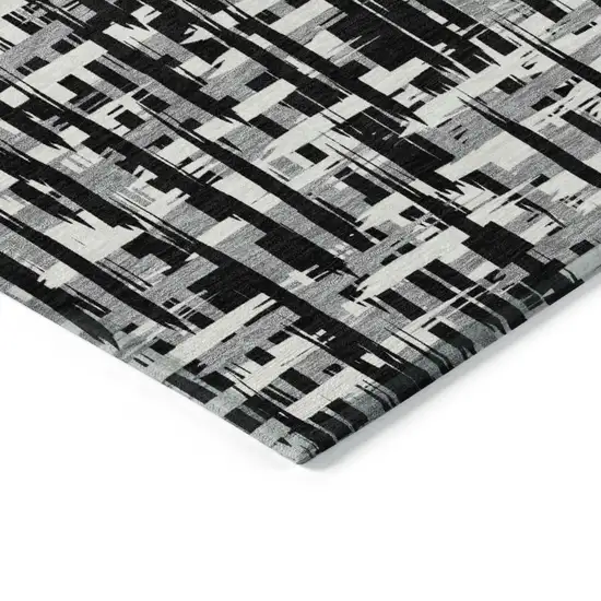 Black Gray And Ivory Abstract Washable Indoor Outdoor Area Rug Photo 5