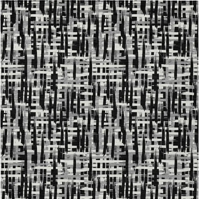 Black Gray And Ivory Abstract Washable Indoor Outdoor Area Rug Photo 7