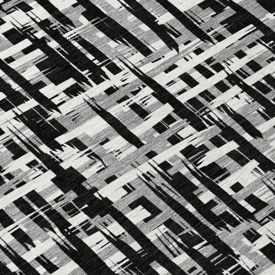 Black Gray And Ivory Abstract Washable Indoor Outdoor Area Rug Photo 3