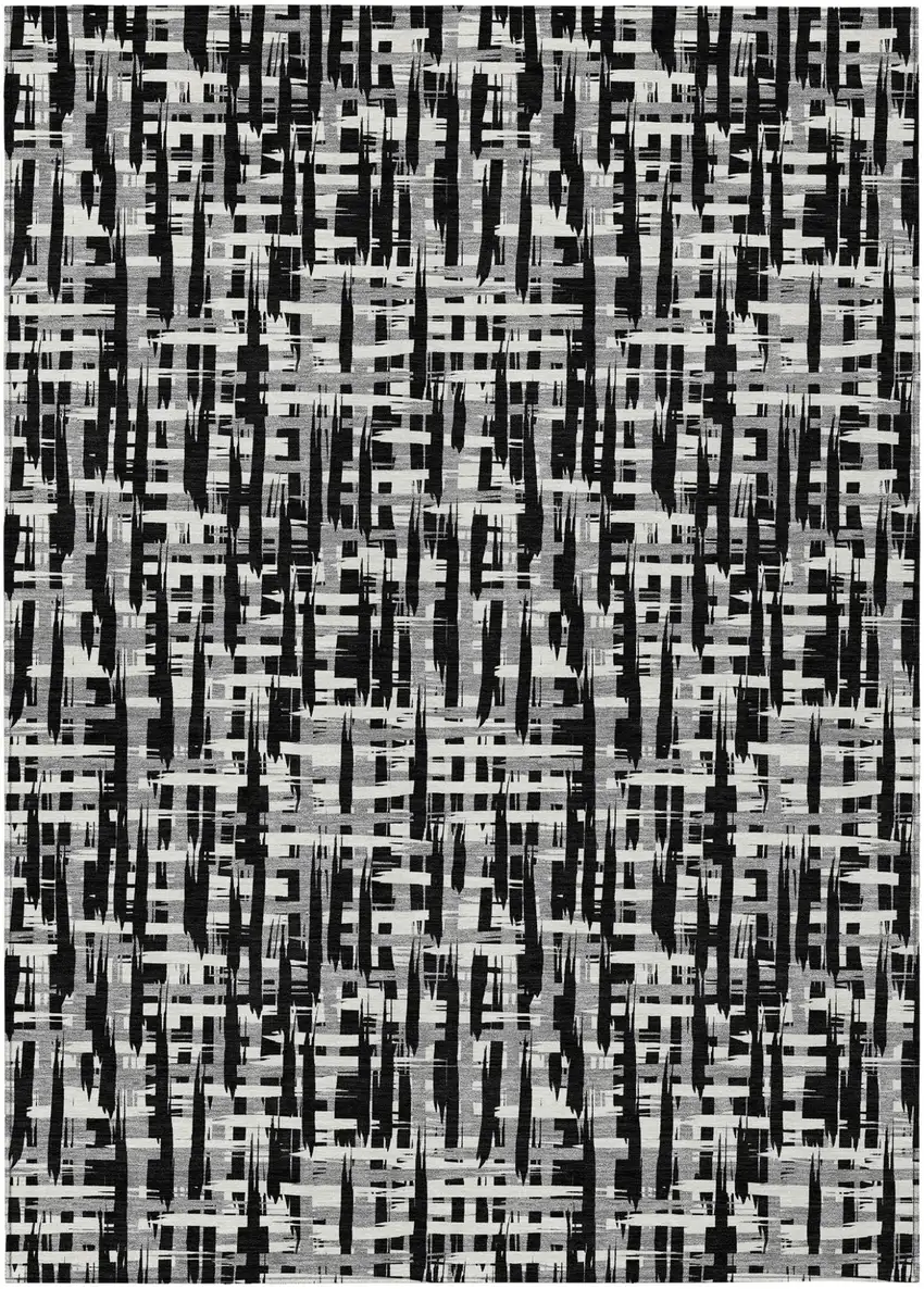 Black Gray And Ivory Abstract Washable Indoor Outdoor Area Rug Photo 2