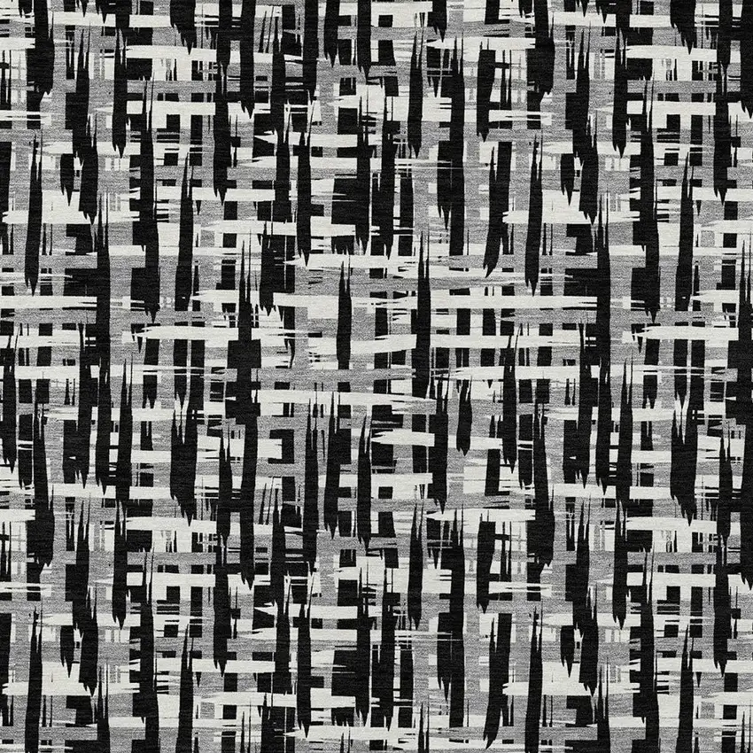 Black Gray And Ivory Abstract Washable Indoor Outdoor Area Rug Photo 6