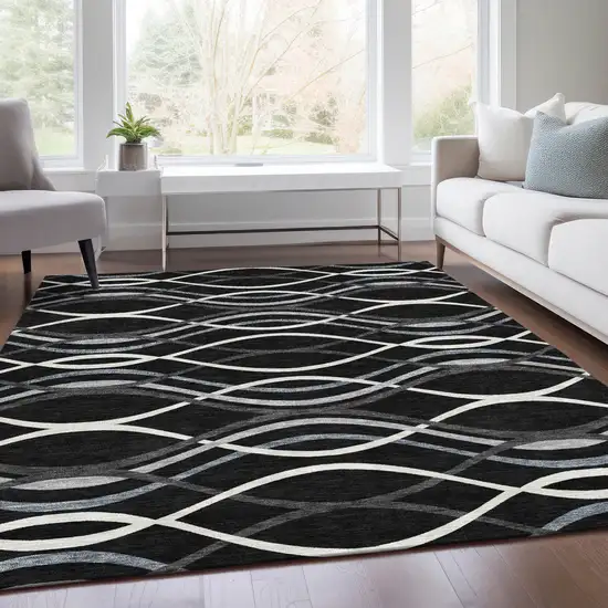 Black Gray And Ivory Abstract Washable Indoor Outdoor Area Rug Photo 7