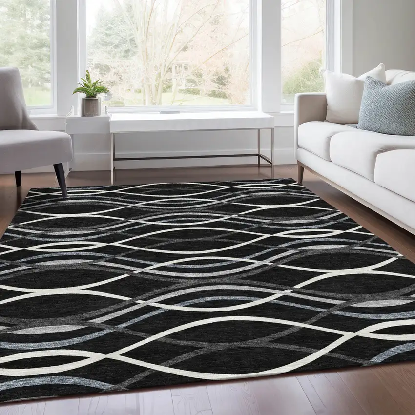 Black Gray And Ivory Abstract Washable Indoor Outdoor Area Rug Photo 7