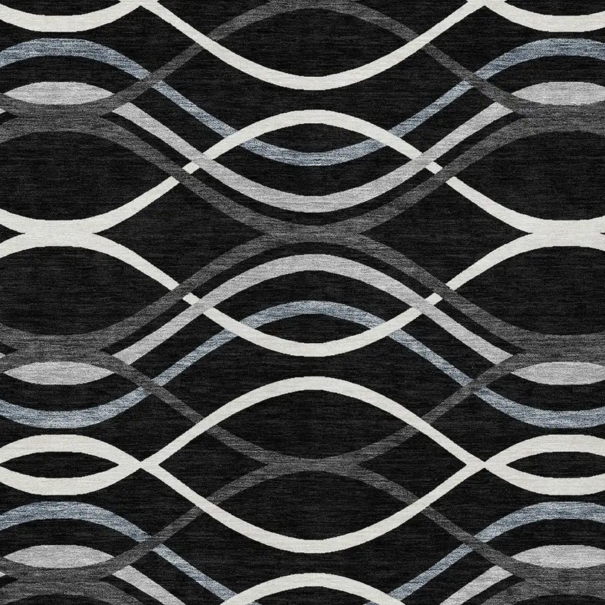 Black Gray And Ivory Abstract Washable Indoor Outdoor Area Rug Photo 4