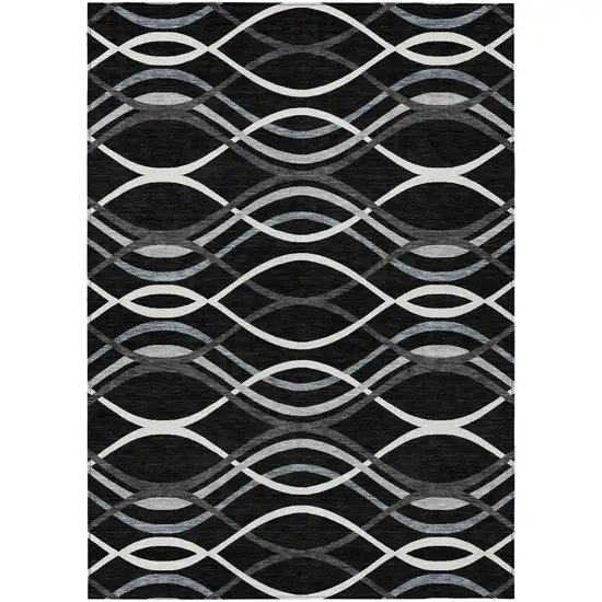 Black Gray And Ivory Abstract Washable Indoor Outdoor Area Rug Photo 1