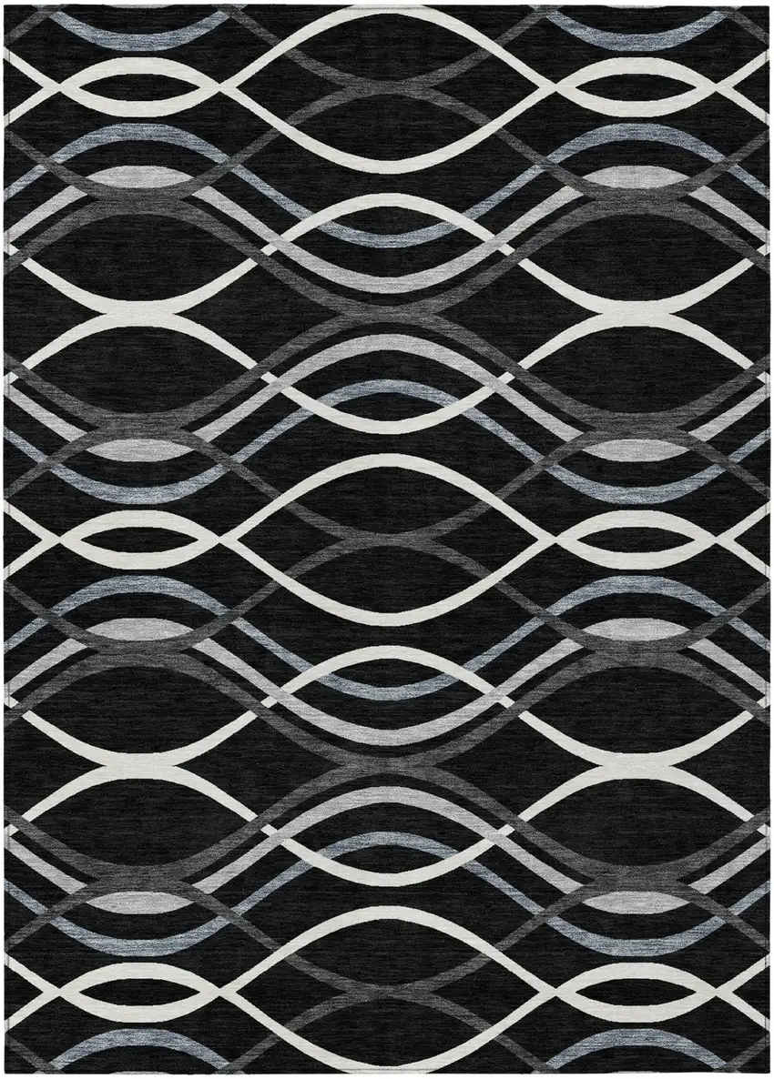 Black Gray And Ivory Abstract Washable Indoor Outdoor Area Rug Photo 1