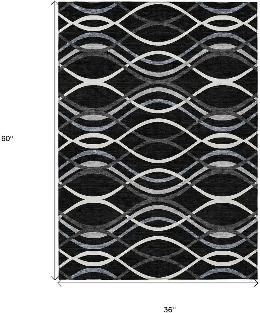 Black Gray And Ivory Abstract Washable Indoor Outdoor Area Rug Photo 7