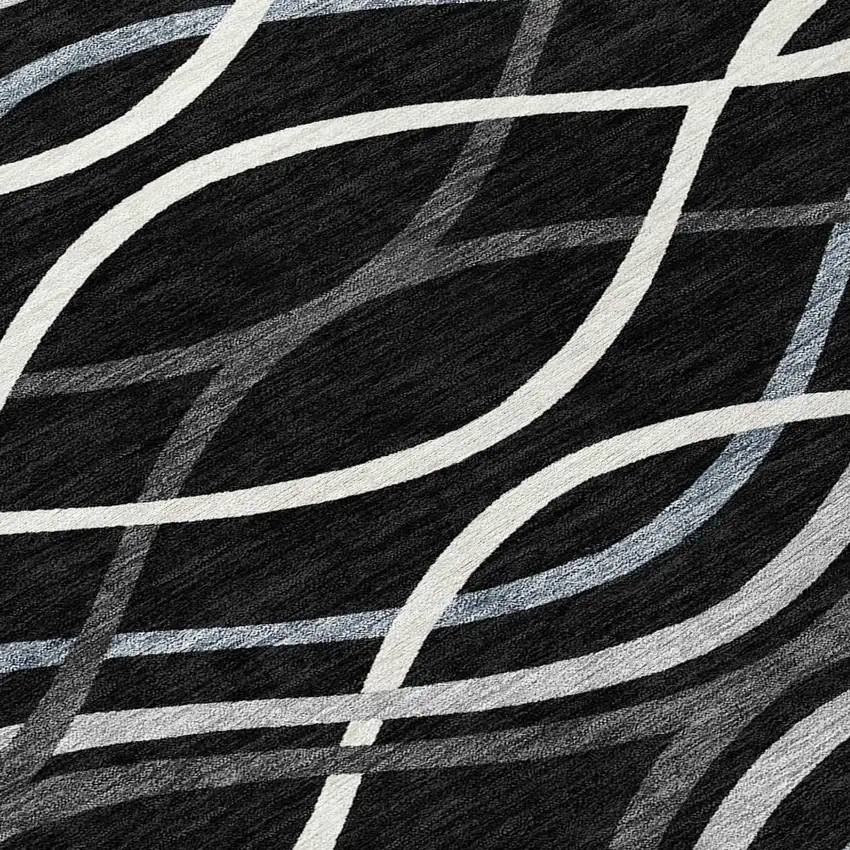 Black Gray And Ivory Abstract Washable Indoor Outdoor Area Rug Photo 8
