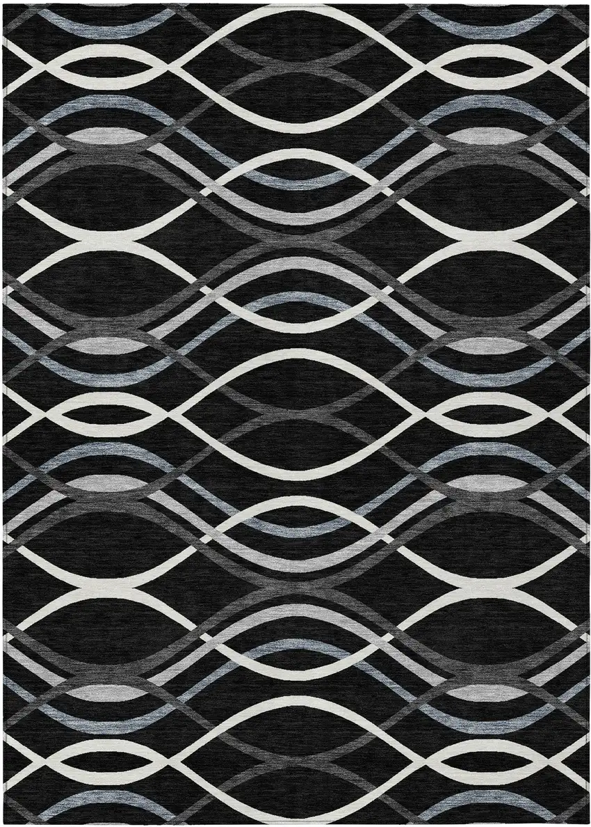 Black Gray And Ivory Abstract Washable Indoor Outdoor Area Rug Photo 1