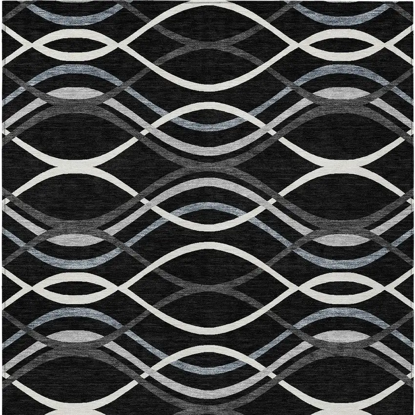 Black Gray And Ivory Abstract Washable Indoor Outdoor Area Rug Photo 5
