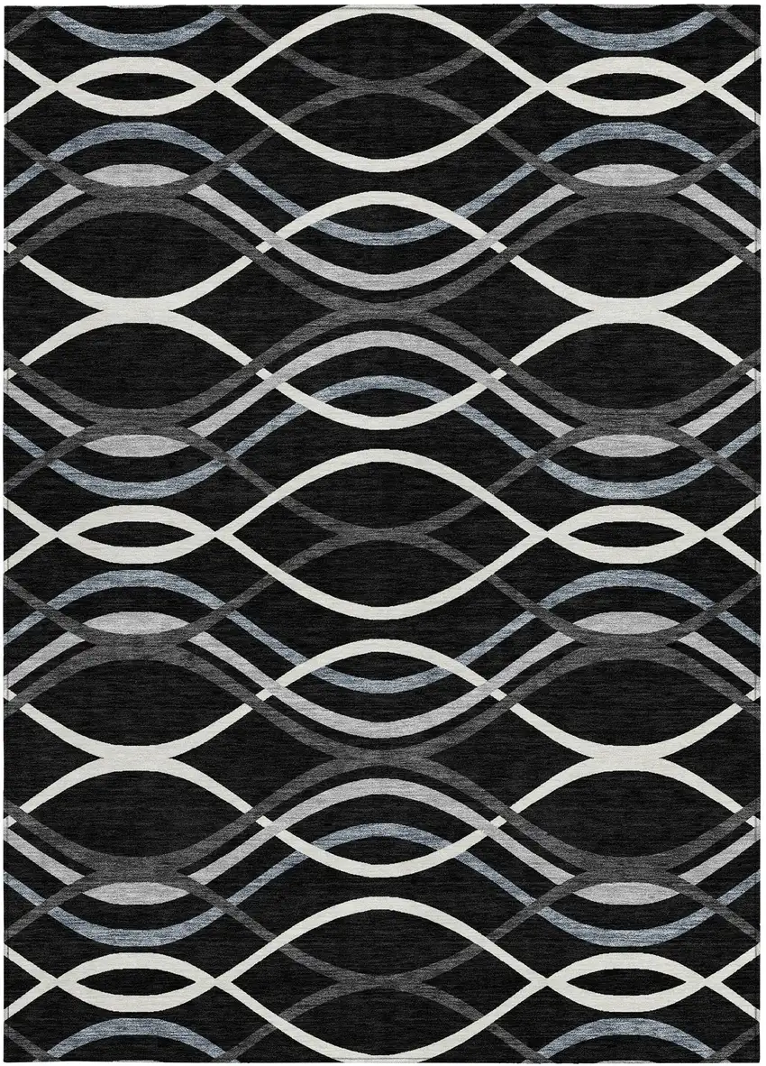 Black Gray And Ivory Abstract Washable Indoor Outdoor Area Rug Photo 2