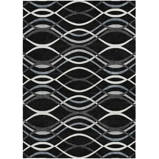 Black Gray And Ivory Abstract Washable Indoor Outdoor Area Rug Photo 2