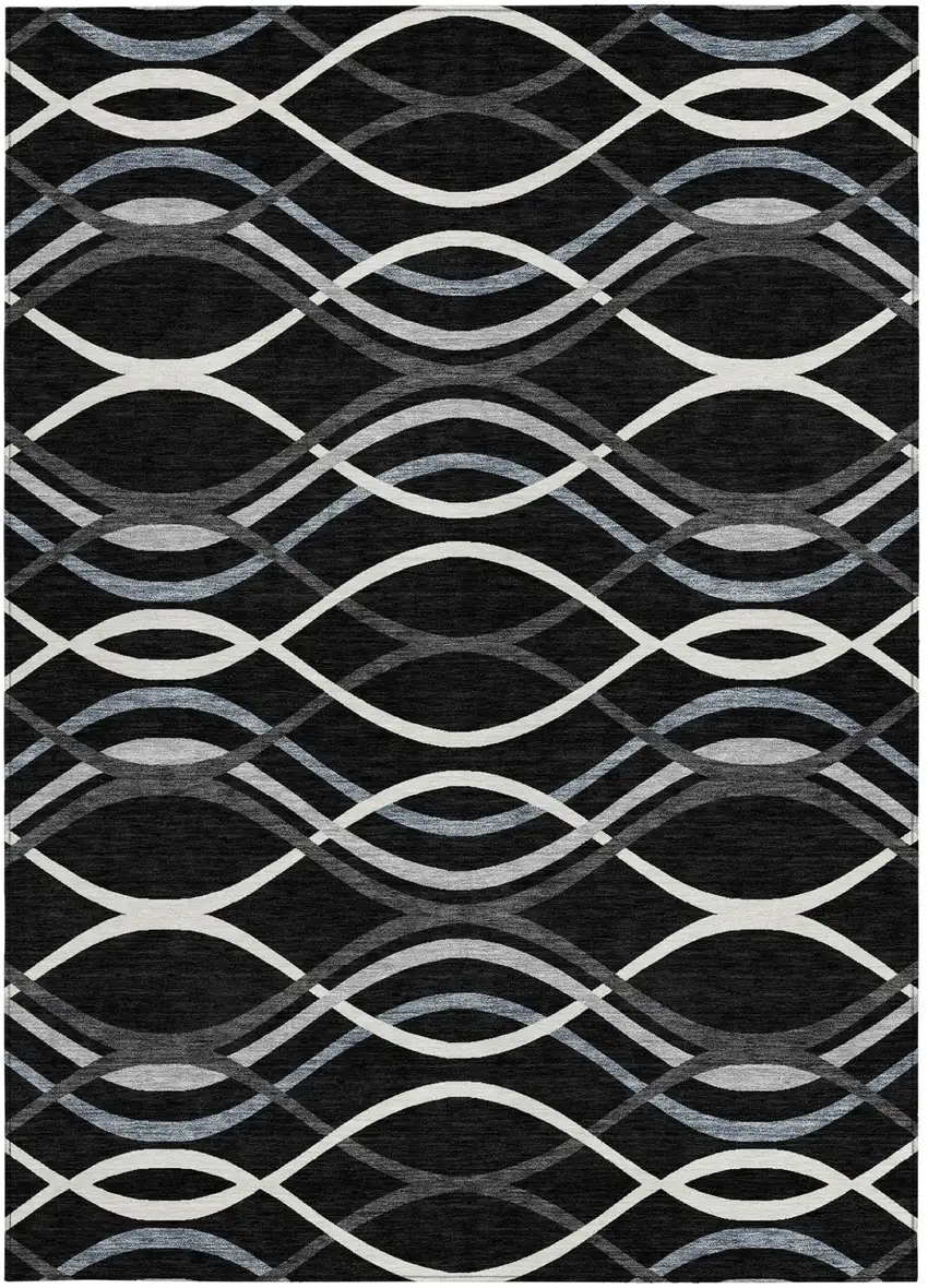 Black Gray And Ivory Abstract Washable Indoor Outdoor Area Rug Photo 2