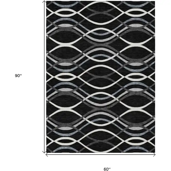 Black Gray And Ivory Abstract Washable Indoor Outdoor Area Rug Photo 7