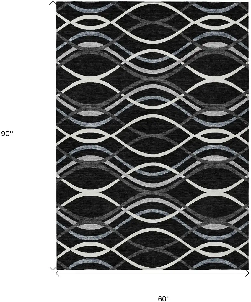Black Gray And Ivory Abstract Washable Indoor Outdoor Area Rug Photo 7