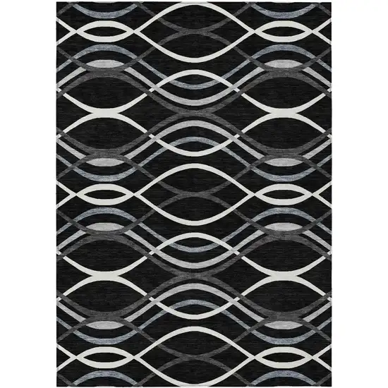 Black Gray And Ivory Abstract Washable Indoor Outdoor Area Rug Photo 1