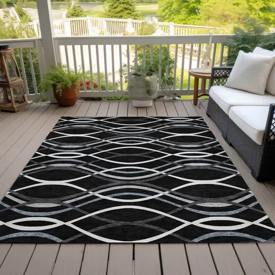 Black Gray And Ivory Abstract Washable Indoor Outdoor Area Rug Photo 6