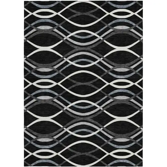 Black Gray And Ivory Abstract Washable Indoor Outdoor Area Rug Photo 5