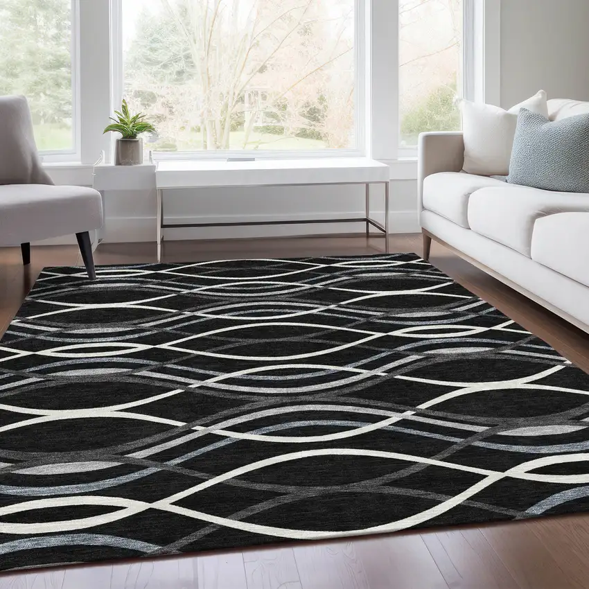 Black Gray And Ivory Abstract Washable Indoor Outdoor Area Rug Photo 8