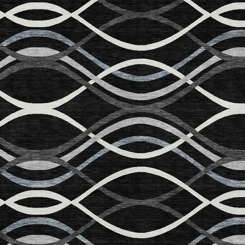 Black Gray And Ivory Abstract Washable Indoor Outdoor Area Rug Photo 5