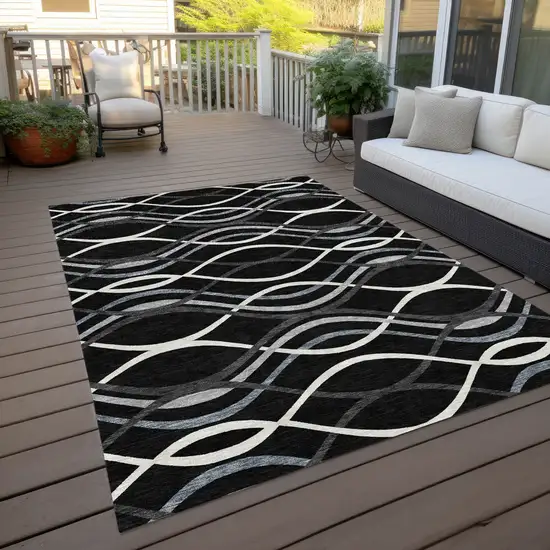 Black Gray And Ivory Abstract Washable Indoor Outdoor Area Rug Photo 9