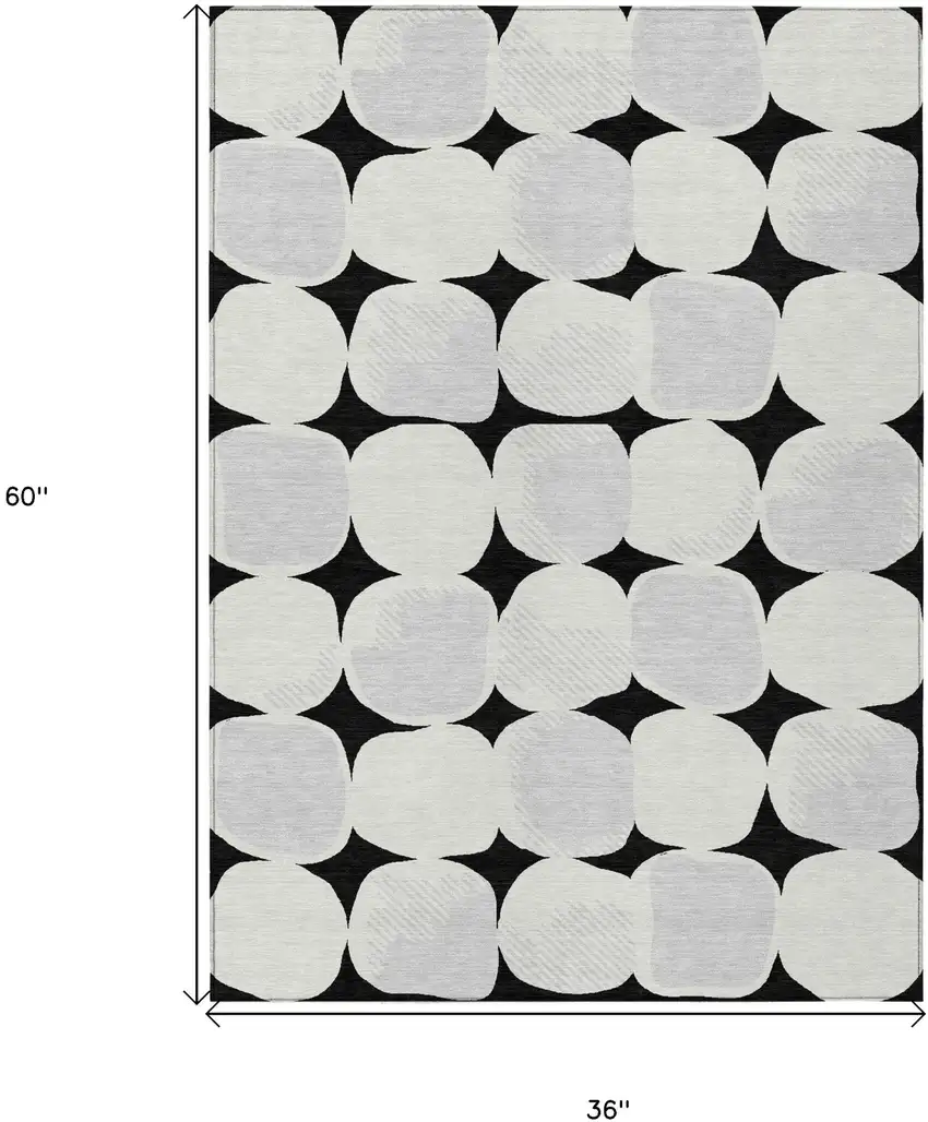 Black Gray And Ivory Abstract Washable Indoor Outdoor Area Rug Photo 3