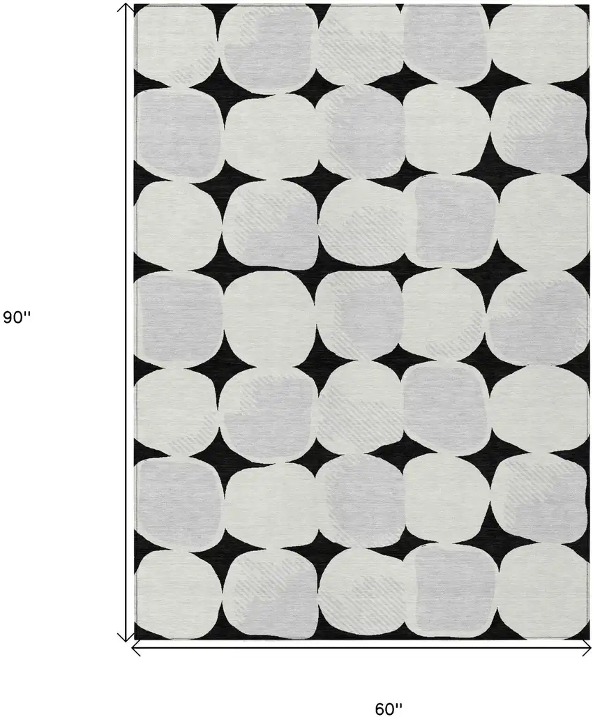 Black Gray And Ivory Abstract Washable Indoor Outdoor Area Rug Photo 3