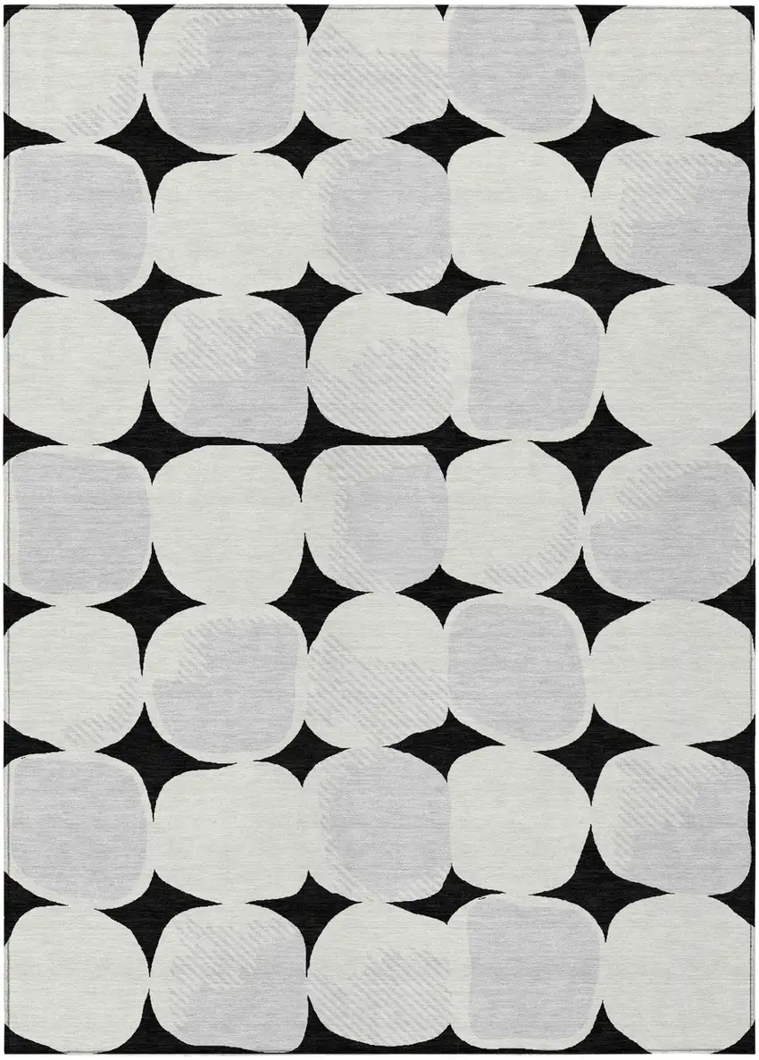 Black Gray And Ivory Abstract Washable Indoor Outdoor Area Rug Photo 2