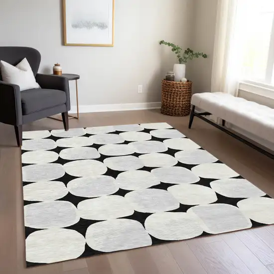 Black Gray And Ivory Abstract Washable Indoor Outdoor Area Rug Photo 9