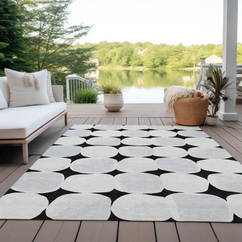 Black Gray And Ivory Abstract Washable Indoor Outdoor Area Rug Photo 9