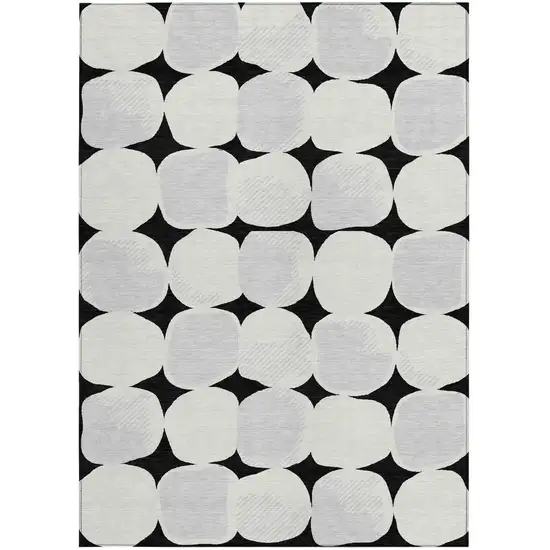 Black Gray And Ivory Abstract Washable Indoor Outdoor Area Rug Photo 8
