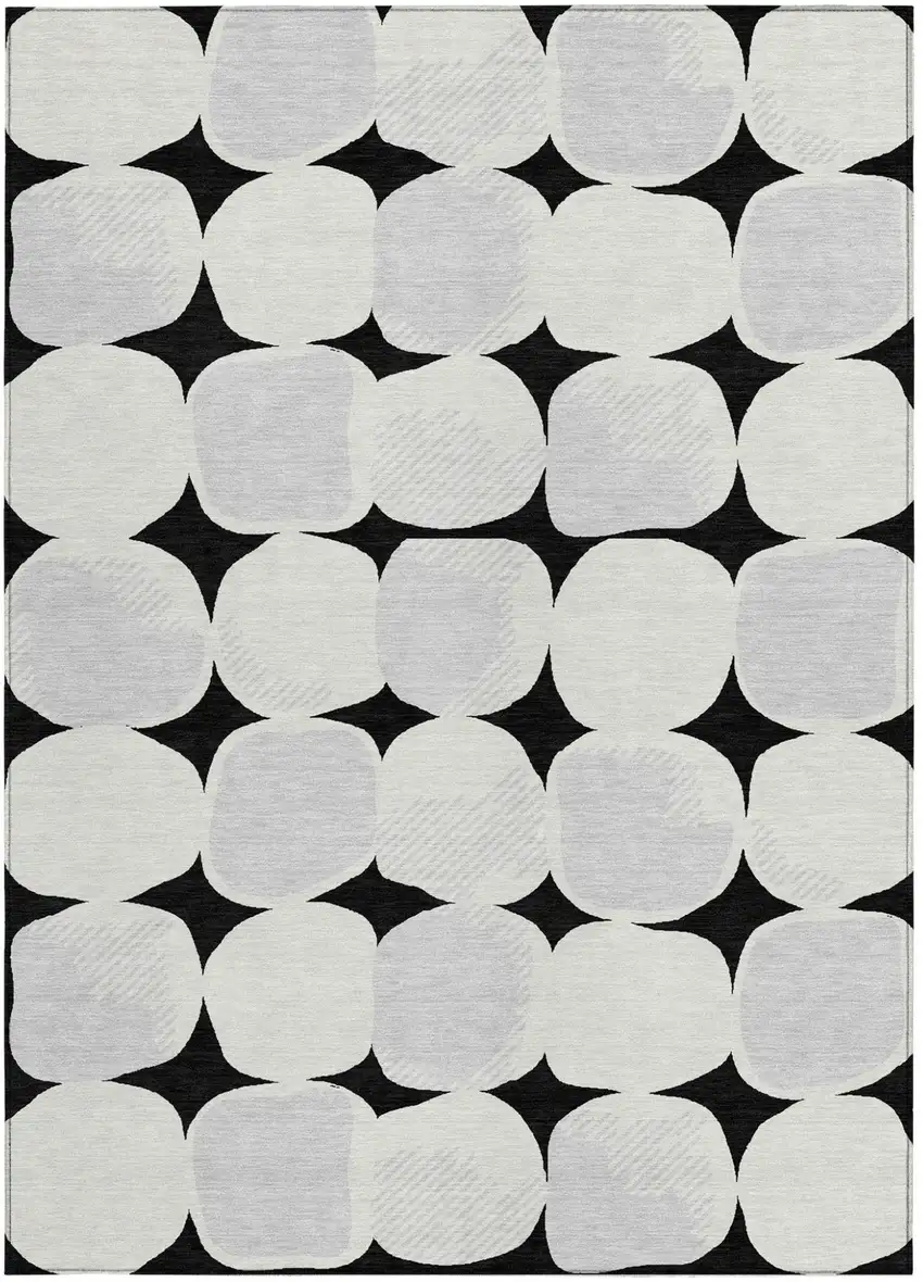 Black Gray And Ivory Abstract Washable Indoor Outdoor Area Rug Photo 8