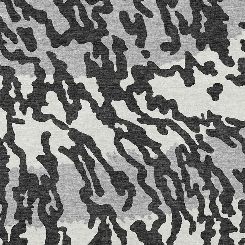 Black Gray And Ivory Animal Print Washable Indoor Outdoor Area Rug Photo 6