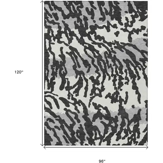 Black Gray And Ivory Animal Print Washable Indoor Outdoor Area Rug Photo 3