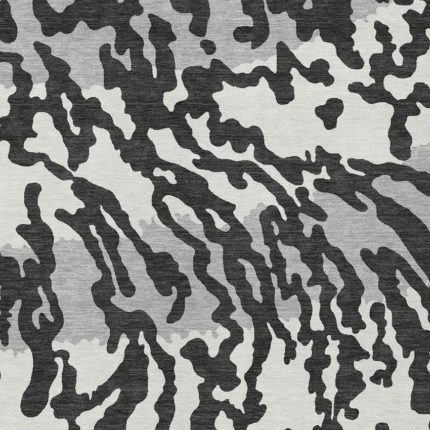 Black Gray And Ivory Animal Print Washable Indoor Outdoor Area Rug Photo 6