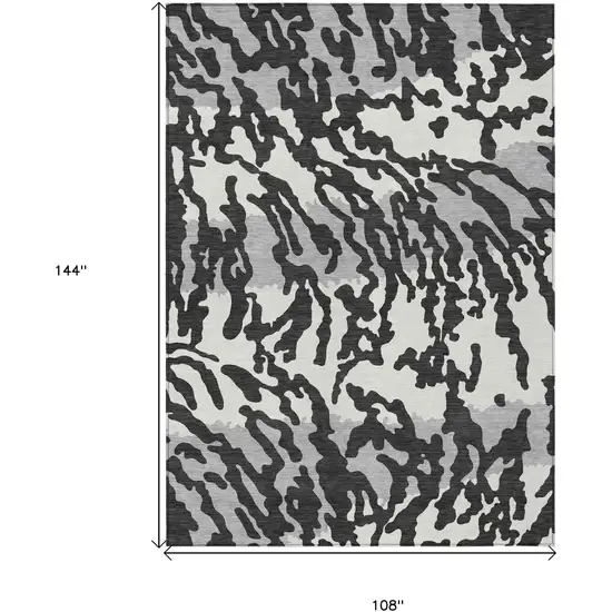 Black Gray And Ivory Animal Print Washable Indoor Outdoor Area Rug Photo 3