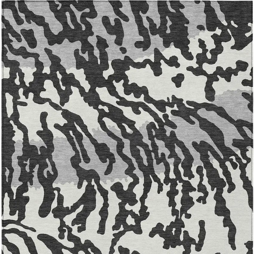 Black Gray And Ivory Animal Print Washable Indoor Outdoor Area Rug Photo 7