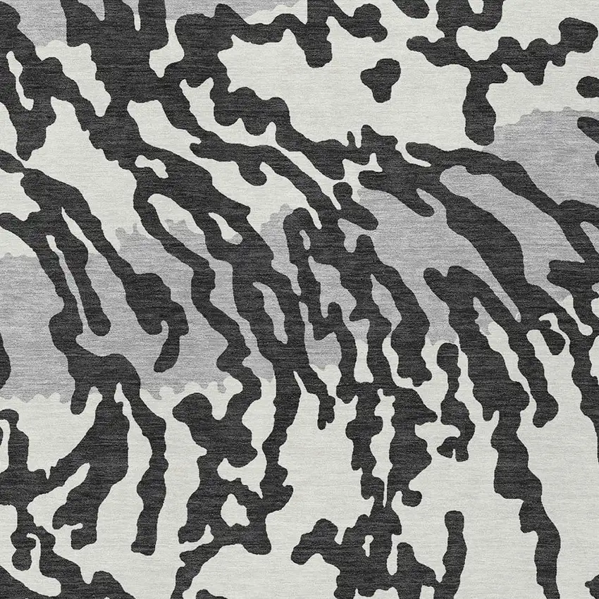 Black Gray And Ivory Animal Print Washable Indoor Outdoor Area Rug Photo 6