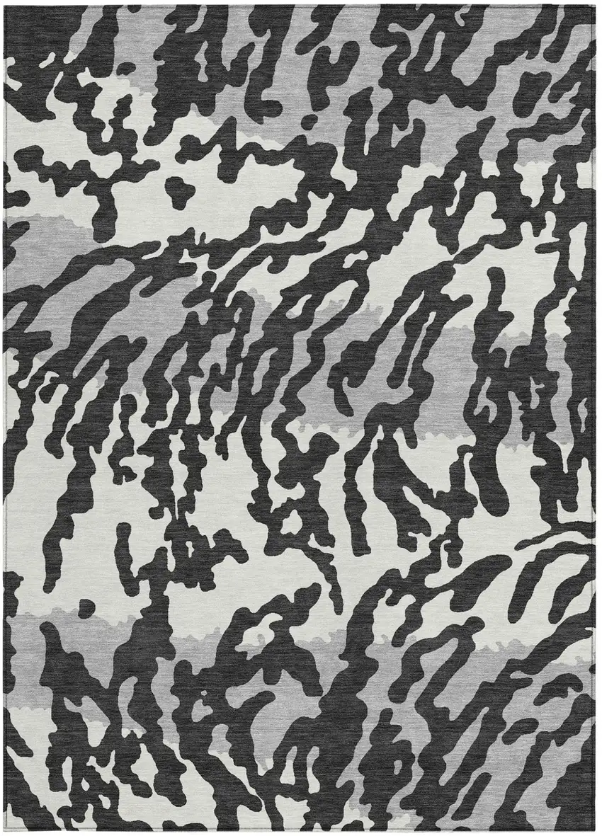 Black Gray And Ivory Animal Print Washable Indoor Outdoor Area Rug Photo 7